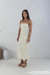 Golden Voyage Strapless Midi Dress Yellow