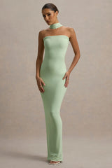 Nobu | Light Green Bandeau Maxi Dress With Halter-Collar