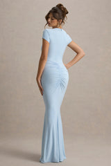 Vincenza | Powder Blue Short-Sleeve Gathered Maxi Dress