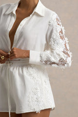 Coconut | Ecru Button-Up Shirt With Lace Detail