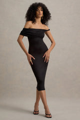 Skye | Black Twisted Bardot Midi Dress