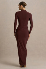 Zephyra | Brown High-Neck Wrapped Maxi Dress