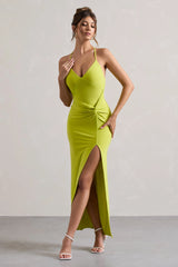 Domenica | Lime Green Halter-Neck Wrap Maxi Dress