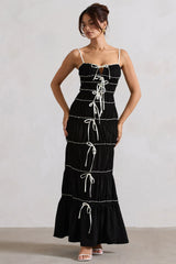 Summer Breeze | Black Strappy Gathered Tiered Maxi Dress