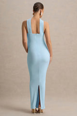 Glaze | Powder Blue High-Neck Maternity Maxi Dress
