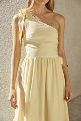 Busy Girl One Shoulder Maxi Dress Yellow