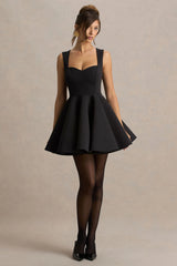 Malia | Black Sweetheart-Neck Skater Mini Dress