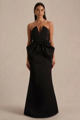 Sonata | Black Satin Bandeau Maxi Dress With Bow Detail