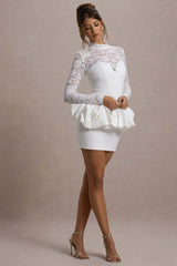 Antheia | White Lace Long-Sleeve Peplum Mini Dress