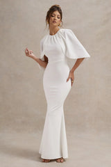 Kianne | White Draped Short-Sleeve Maxi Dress