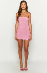 July Butterfly Pink Crochet Mini Dress