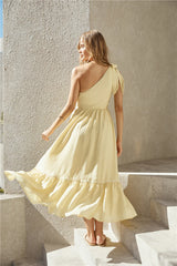 Busy Girl One Shoulder Maxi Dress Yellow