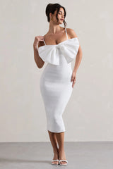 Love Poem | White Bodycon Midi Dress With Oversized Bow