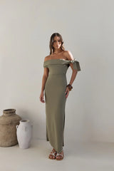 Summer Social Off Shoulder Maxi Dress Green