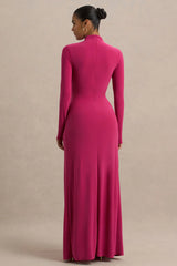 Hourglass | Hot Pink Long-Sleeve Twisted Maxi Dress With Split