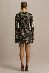 Moonlit | Winter Floral Mesh And Sequin Crew-Neck Mini Dress