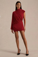 Zelda | Red High-Neck Mini Dress With One-Long Sleeve And Twisted Detail