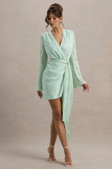 Doreen | Mint Long-Sleeve Wrap Mini Dress