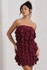 It Girl | Plum Bandeau Bodycon Mini Dress With Ruffles