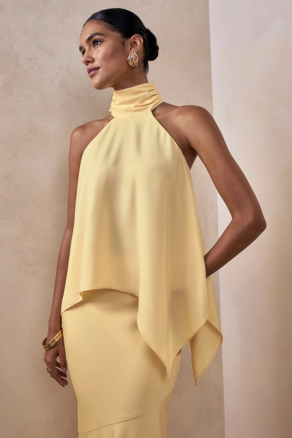 Sancelle | Lemon Satin Halter-Neck Top