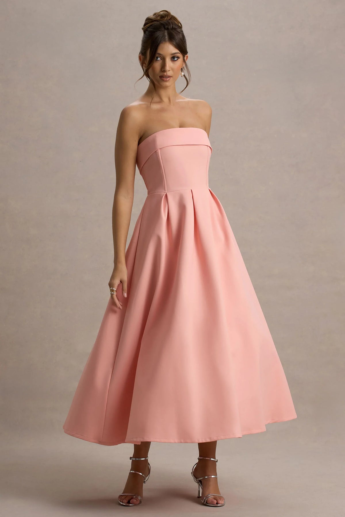 Annalise | Pink Bandeau Skater Midi Dress