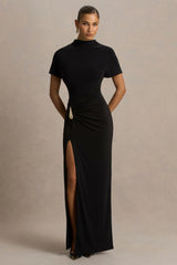 Arlena | Black High-Neck Wrapped Maxi Dress