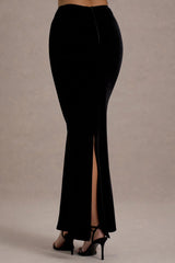 Alize | Black Velvet Split Maxi Skirt