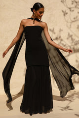 Kylie | Black High-Neck Maxi Dress With Chiffon Skirt