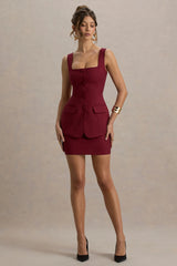 Maci | Berry Tailored Square-Neck Mini Dress