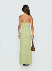 Liskaia Textured Halter Maxi Dress Soft Green