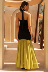 Edda | Black And Olive Plunge-Neck Maxi Dress With Open-Back