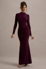 Reid | Plum Long-Sleeve Gathered Maxi Dress