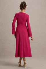 Cassiopeia | Lemon Long-Sleeve Midi Dress With Cross Waist