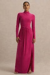 Hourglass | Hot Pink Long-Sleeve Twisted Maxi Dress With Split