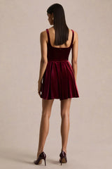 Roxanne | Burgundy Velvet Square-Neck Mini Dress