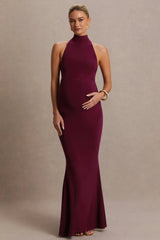 Kaia | Burgundy Halter-Neck Maternity Dress