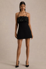 Tempest | Black Halter-Neck Mini Dress With Hand-Embellished Panel