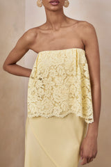 Clemency | Lemon Lace And Satin Bandeau Maxi Dress