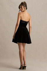 Mina | Black Velvet And Satin Bandeau Skater Mini Dress