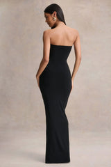 Beverly | Black Bandeau Maxi Dress With Gathered-Detailing