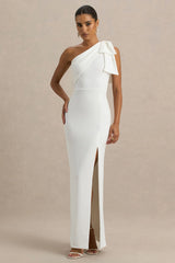 Kiri | White One-Shoulder Bow Maxi Dress