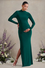 Alejandra | Green Maternity Long Sleeve High Neck Maxi Dress