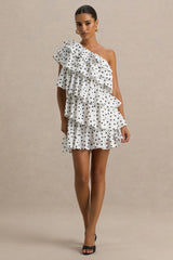Orla | White Polka Dot Asymmetric Ruffled Mini Dress