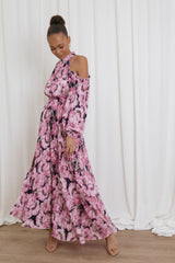 Hilary Pleated Maxi Dress - Pink Floral