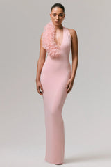 Harriet | Pink Plunge-Neck Maxi Dress With Floral Detail