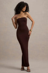 Angelie | Brown Bandeau Bodycon Maxi Dress
