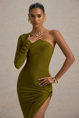 Astra | Green One-Shoulder Asymmetric Maxi Dress