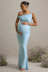 Lita | Powder Blue Twisted Asymmetric Maternity Maxi Dress