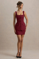Maci | Berry Tailored Square-Neck Mini Dress