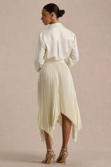 Naxos | Cream Satin Shirt Maxi Dress With Pleated Skirt